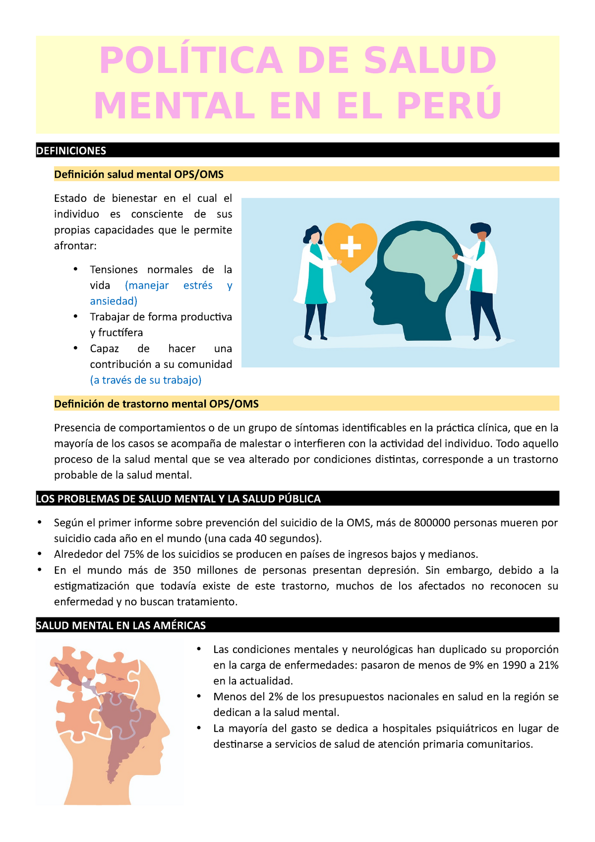 Política de salud mental en el Perú DEFINICIONES Definición salud