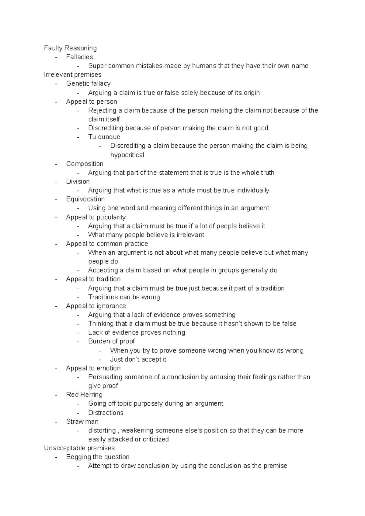 Chapter 5 notes - Faulty Reasoning - Fallacies - Super common mistakes ...