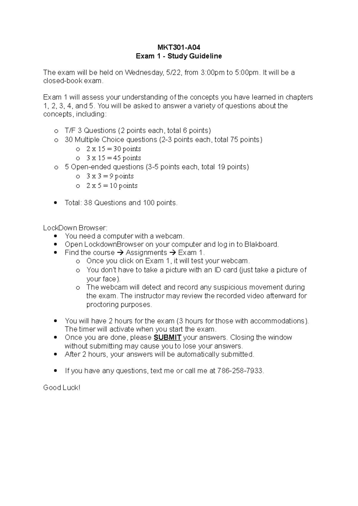 Exam 1 Study Guideline Updated - MKT301-A Exam 1 - Study Guideline The ...