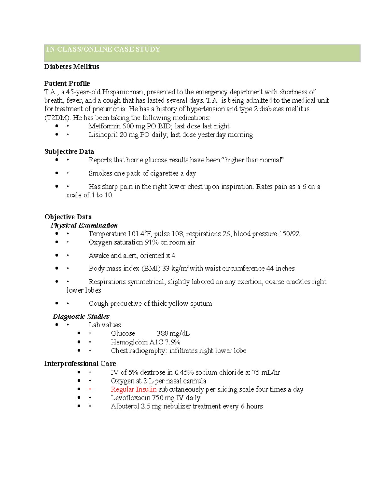 diabetes case study high school