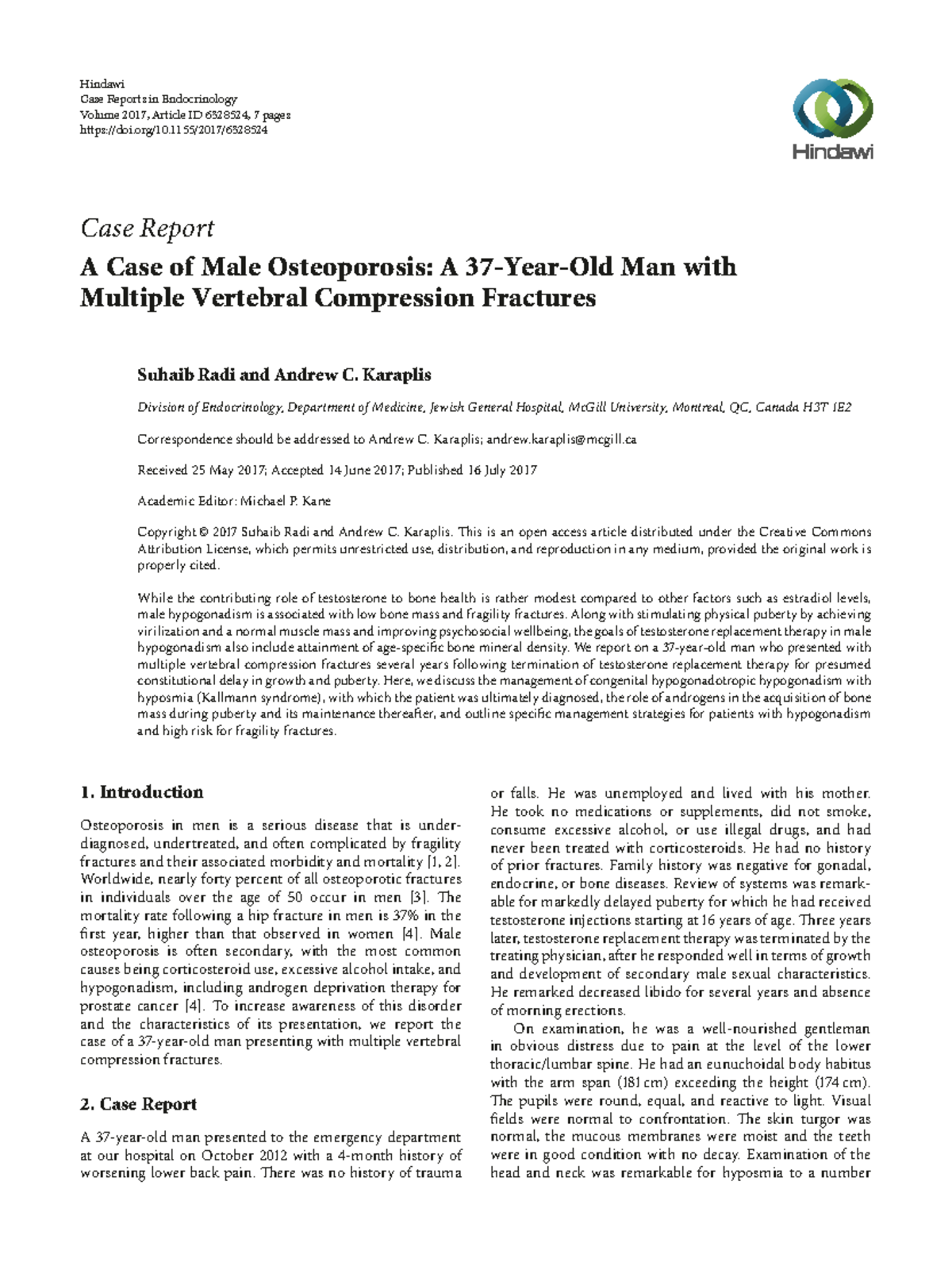 Osteoporosis Case Study - Case Report A Case of Male Osteoporosis: A 37 ...