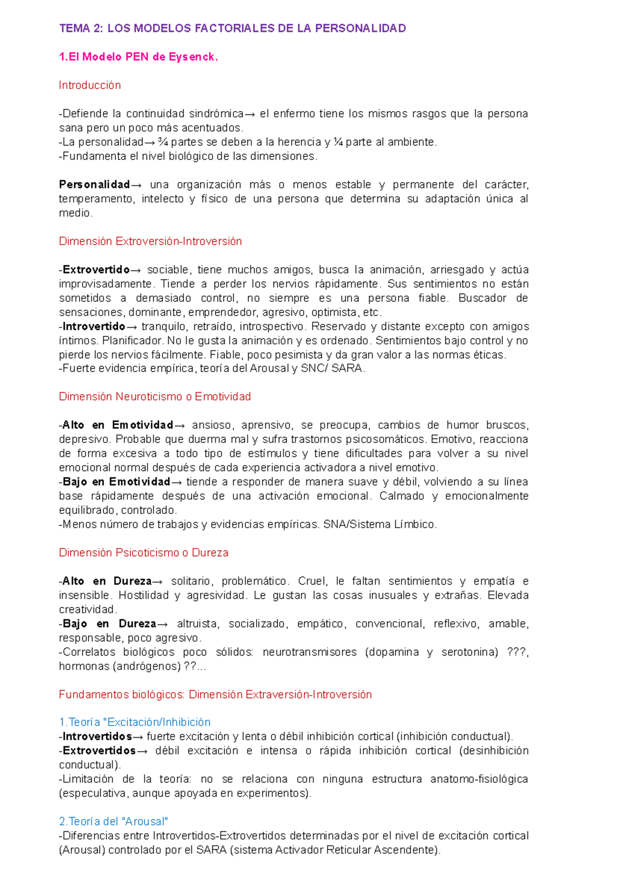 TEMA 2 - Apunts 2 - TEMA 2: LOS MODELOS FACTORIALES DE LA PERSONALIDAD ...