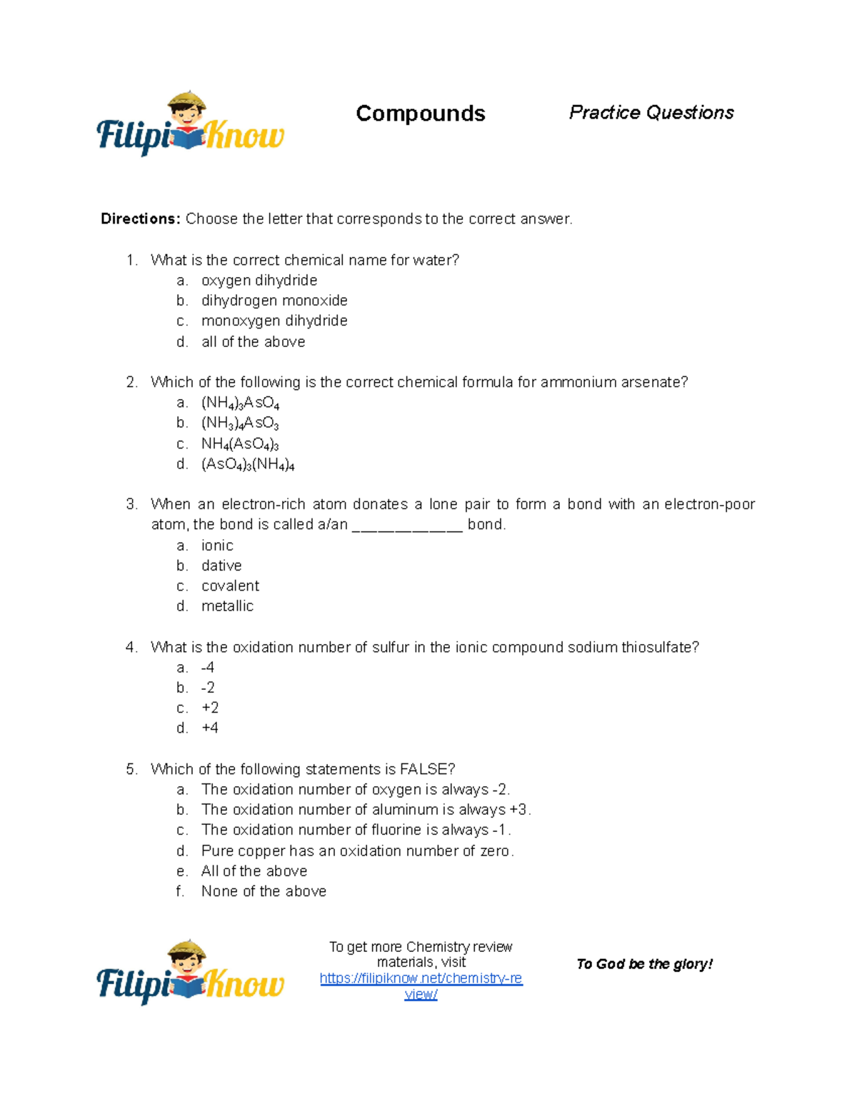 Compounds-Practice-Questions - Compounds Practice Questions Directions ...
