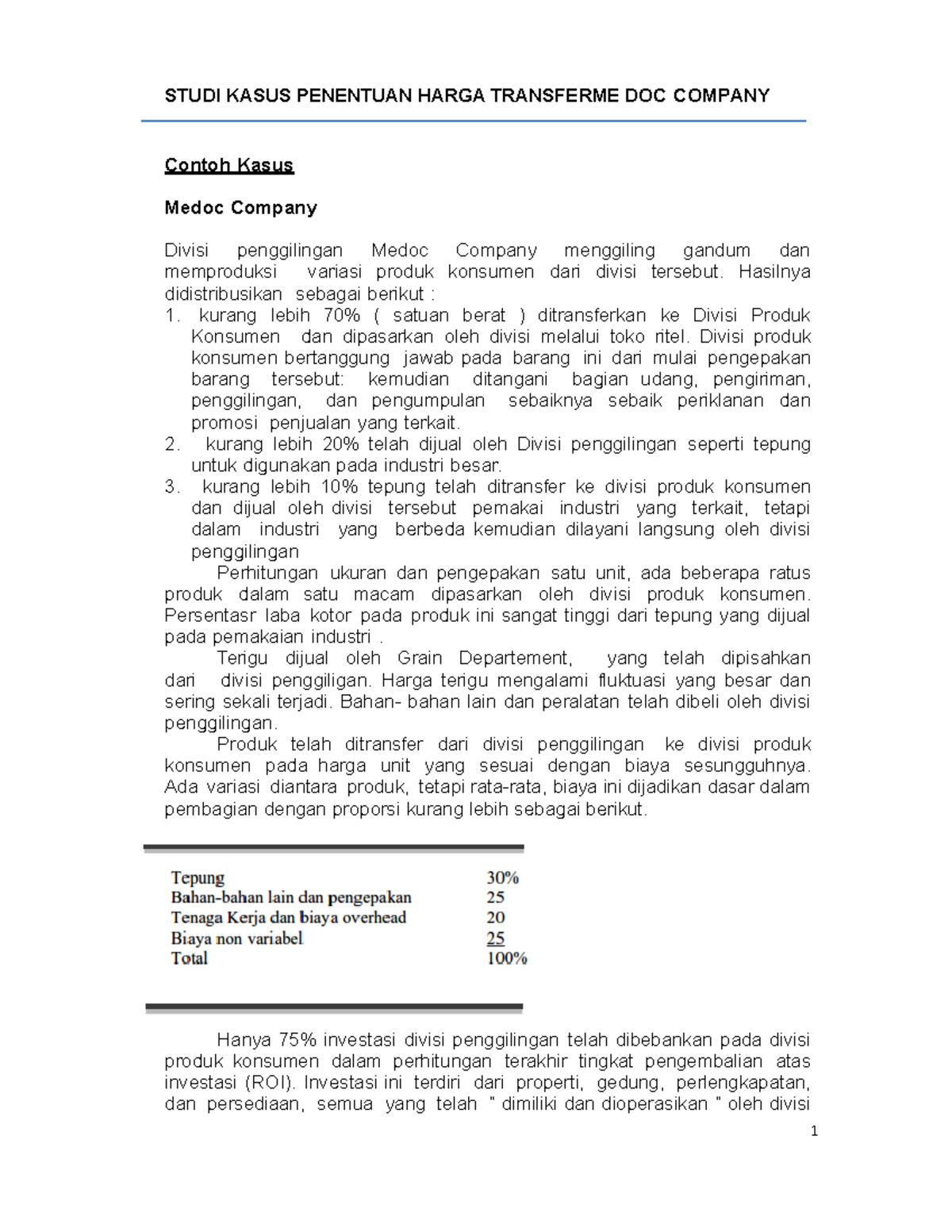 Studi Kasus Penentuan Harga Transferme Doc Company - STUDI KASUS ...