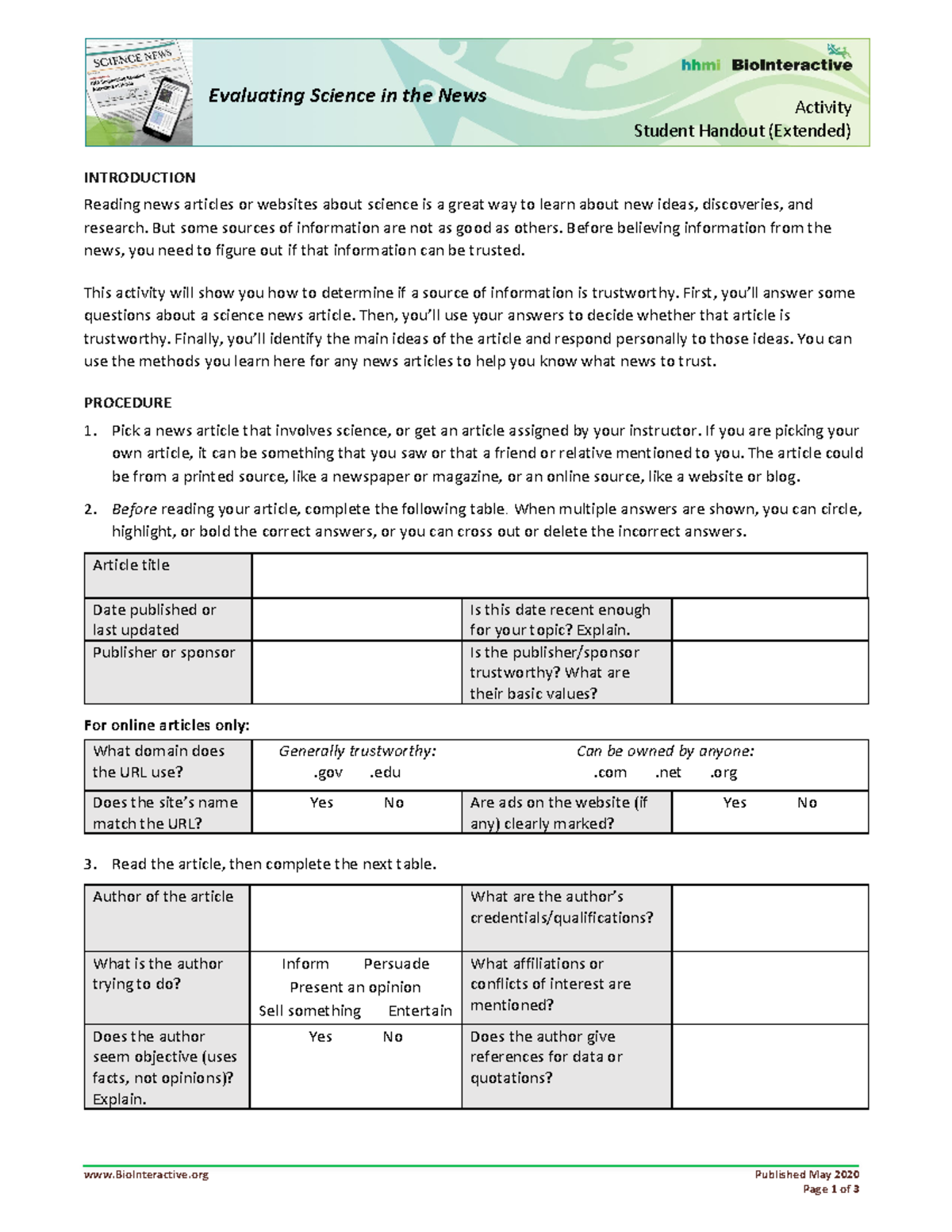Lab 4 bio - lab practice questions - Evaluating Science in the News ...