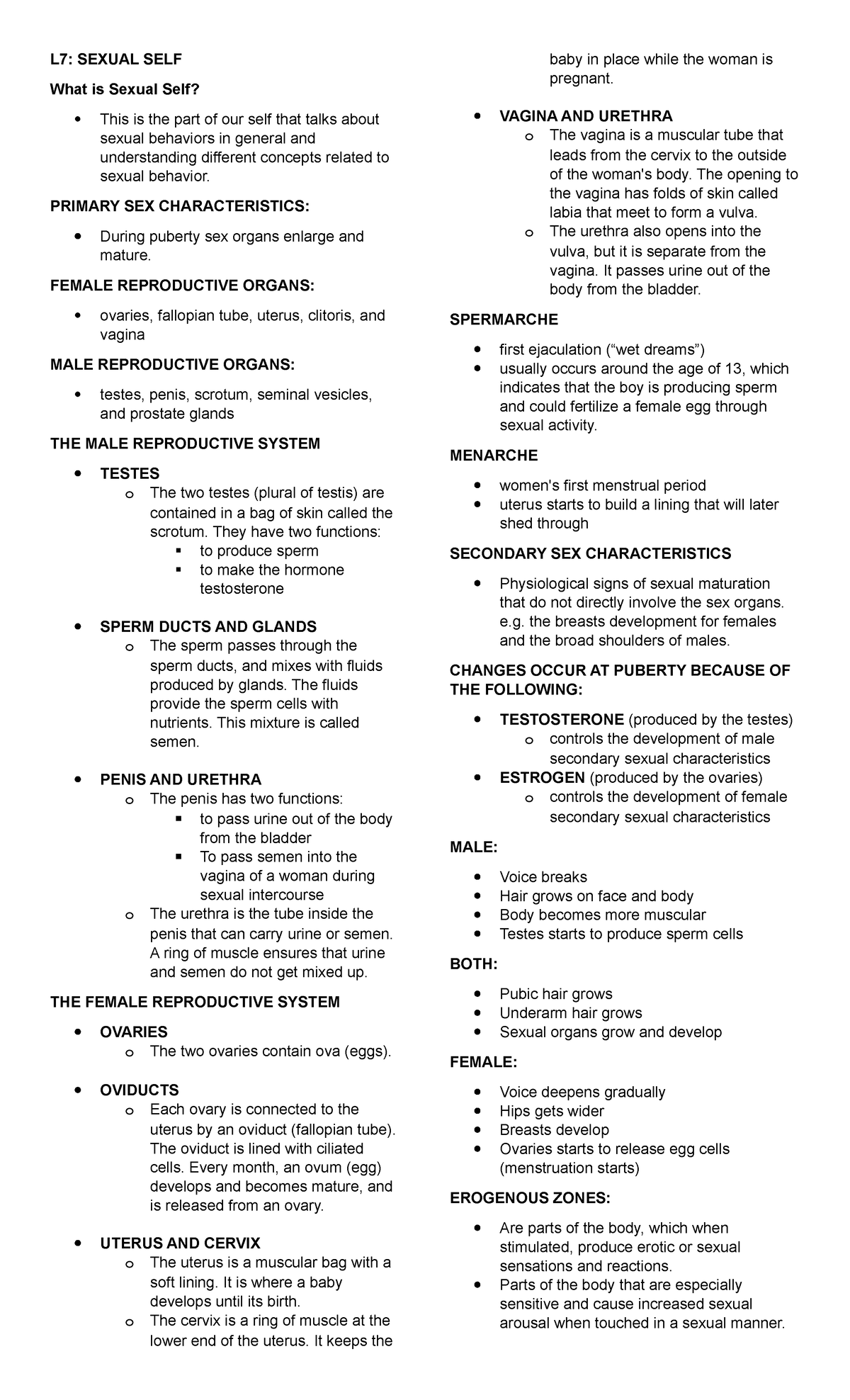 UTS Finals Notes - L7: SEXUAL SELF What is Sexual Self? This is the ...
