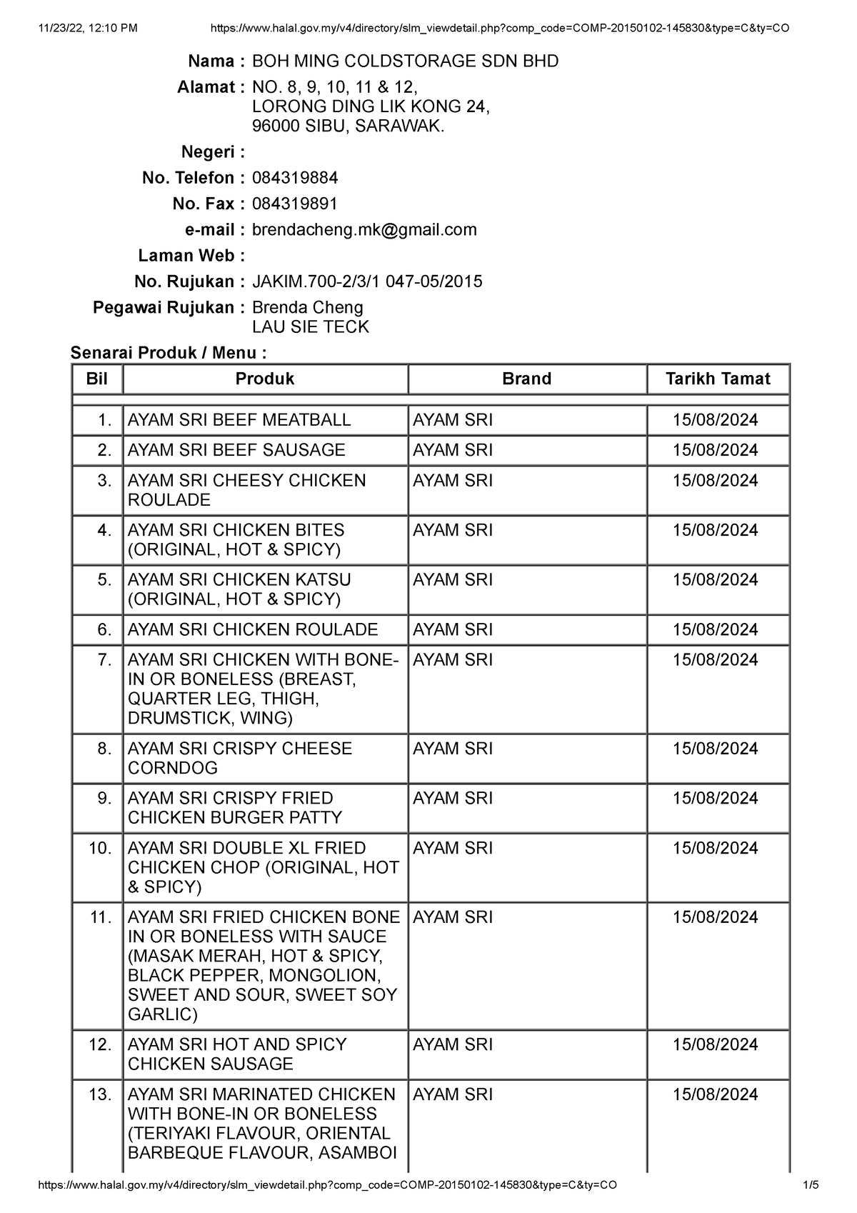 BOH MING Coldstorage SDN BHD - Nama : BOH MING COLDSTORAGE SDN BHD ...