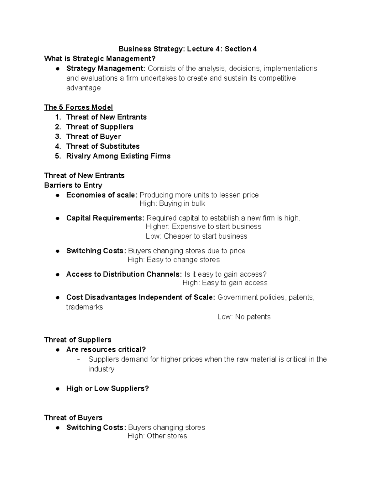 Business - Lecture 4 Section 4 Strategy - Business Strategy: Lecture 4 ...