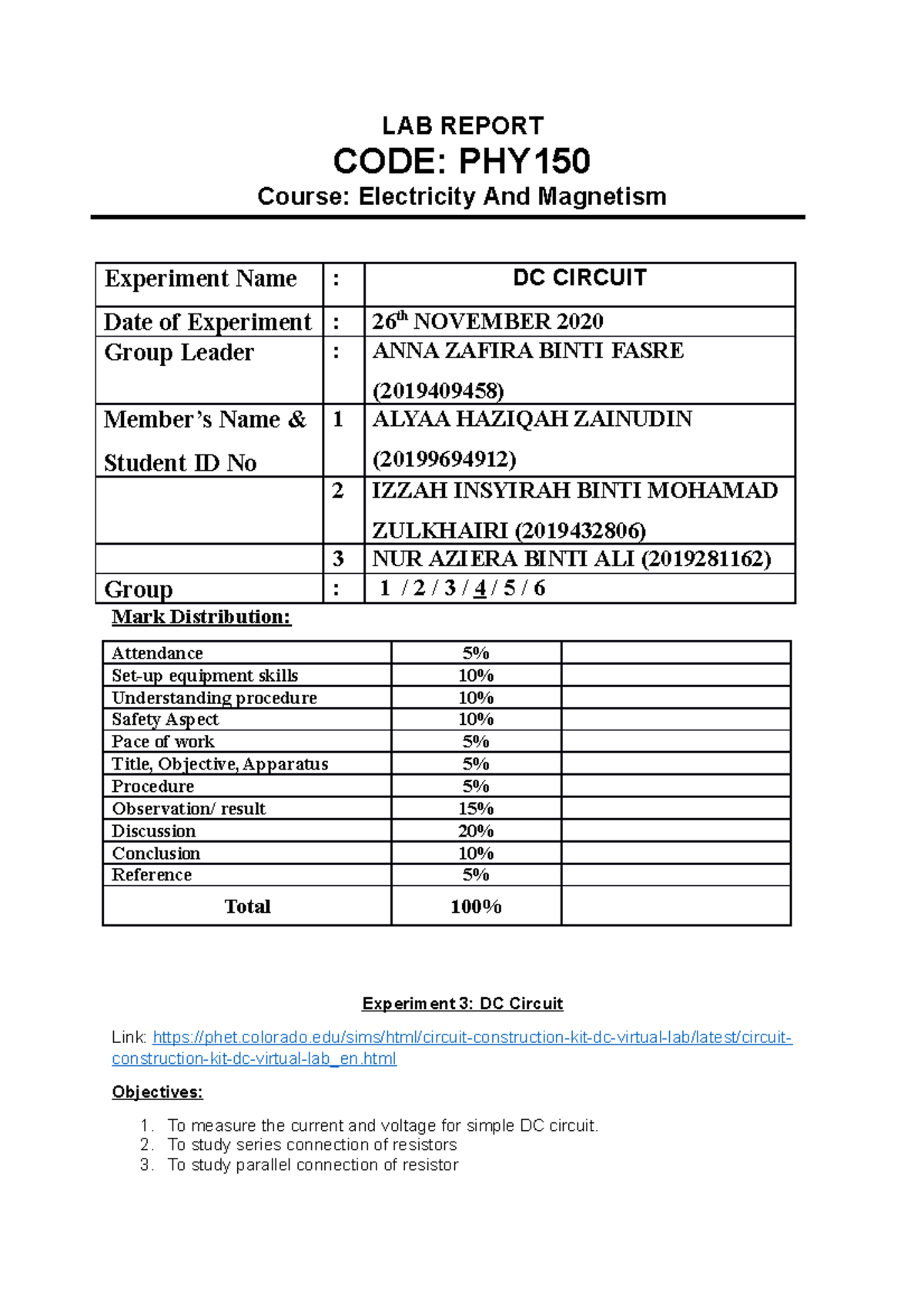 lab report physics matriculation experiment 4 semester 1