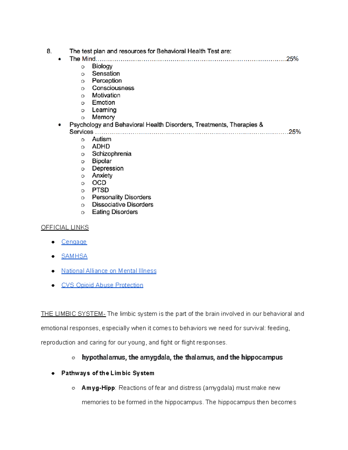 HOSA Behavioral Health Study Guide OFFICIAL LINKS Cengage SAMHSA