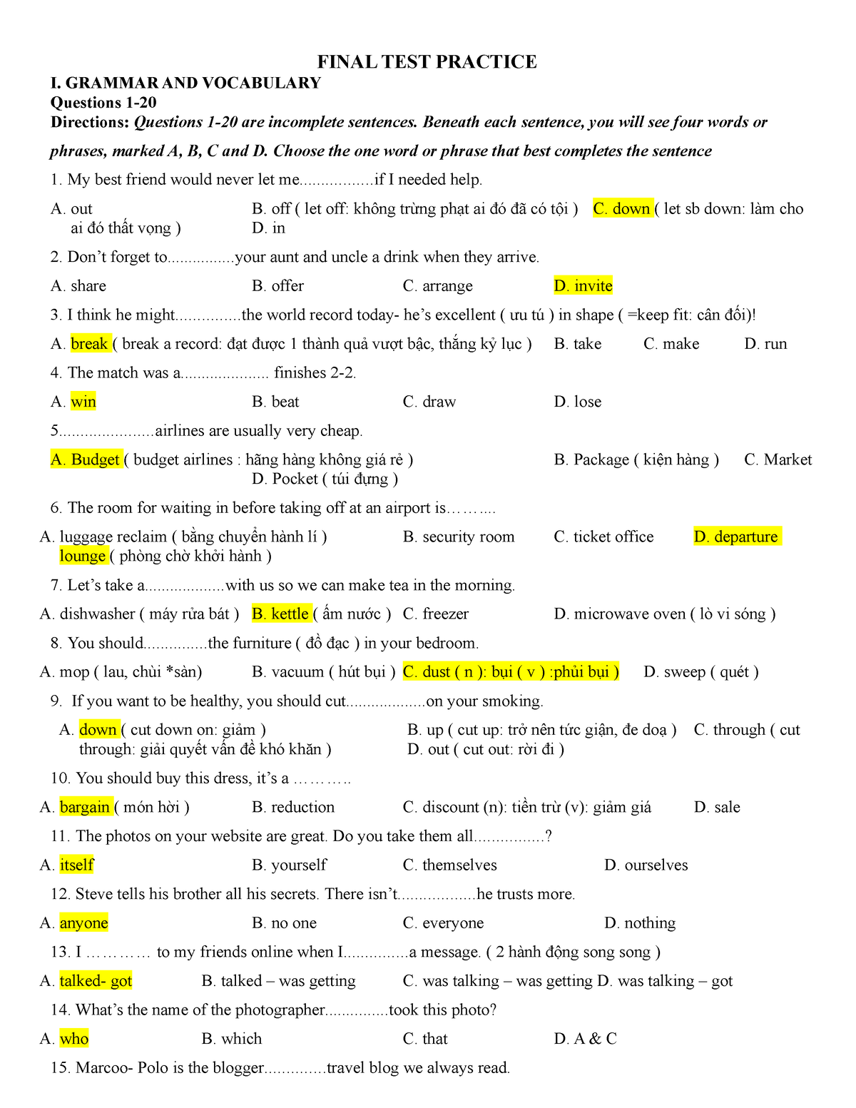 Mocktest English - FINAL TEST PRACTICE I. GRAMMAR AND VOCABULARY ...