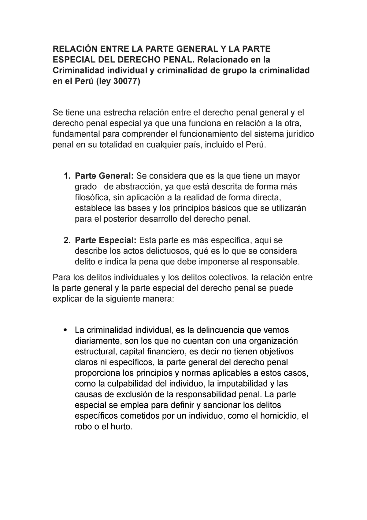 Derecho Penal Ii Relaci N Entre La Parte General Y La Parte Especial