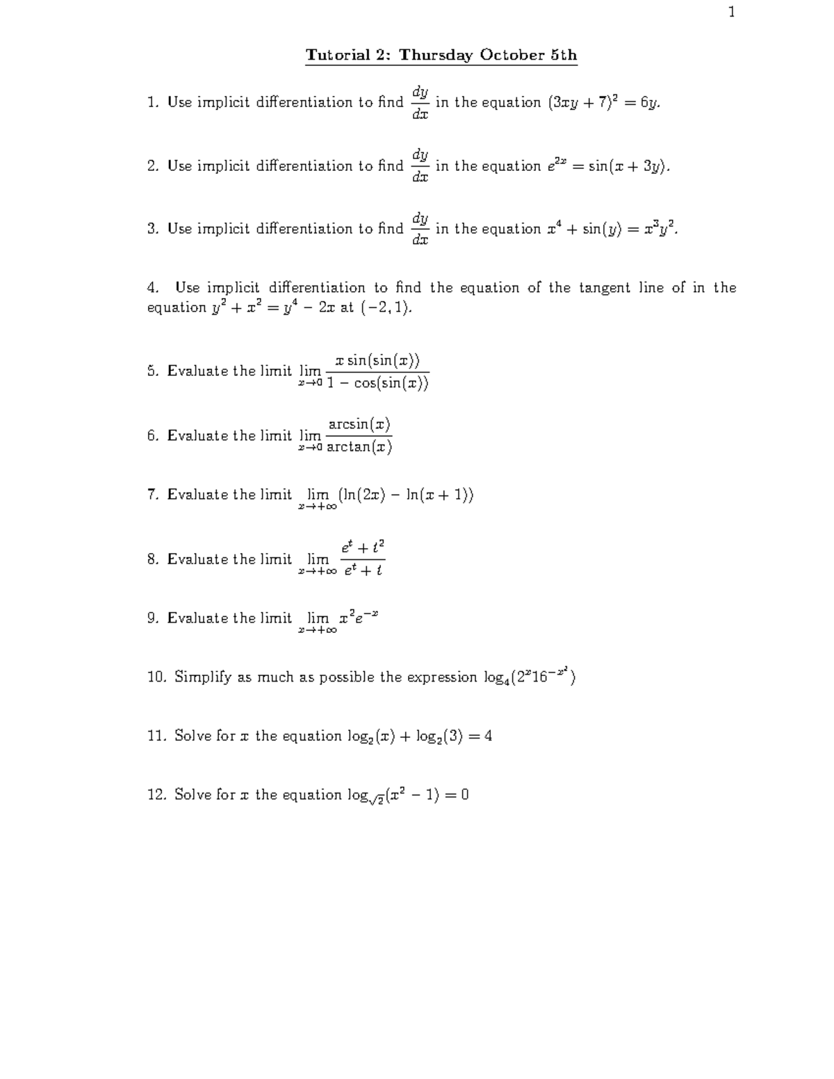 Tutorial 2 - 1 Tutorial 2: Thursday October 5th Use implicit ...