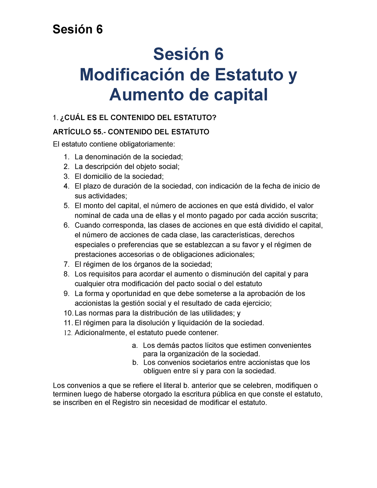 Derecho 6 Ususkdkdk Sesión 6 Modificación De Estatuto Y Aumento De