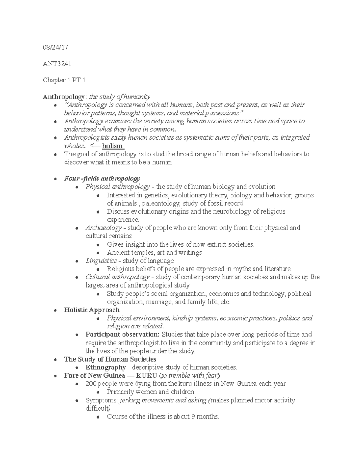 Anthropology Ch.1 Notes FIU - 08/24/ ANT Chapter 1 PT. Anthropology ...