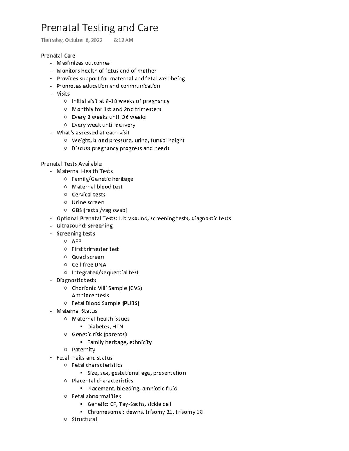 Prenatal Care and Testing - Prenatal Care - Maximizes outcomes ...