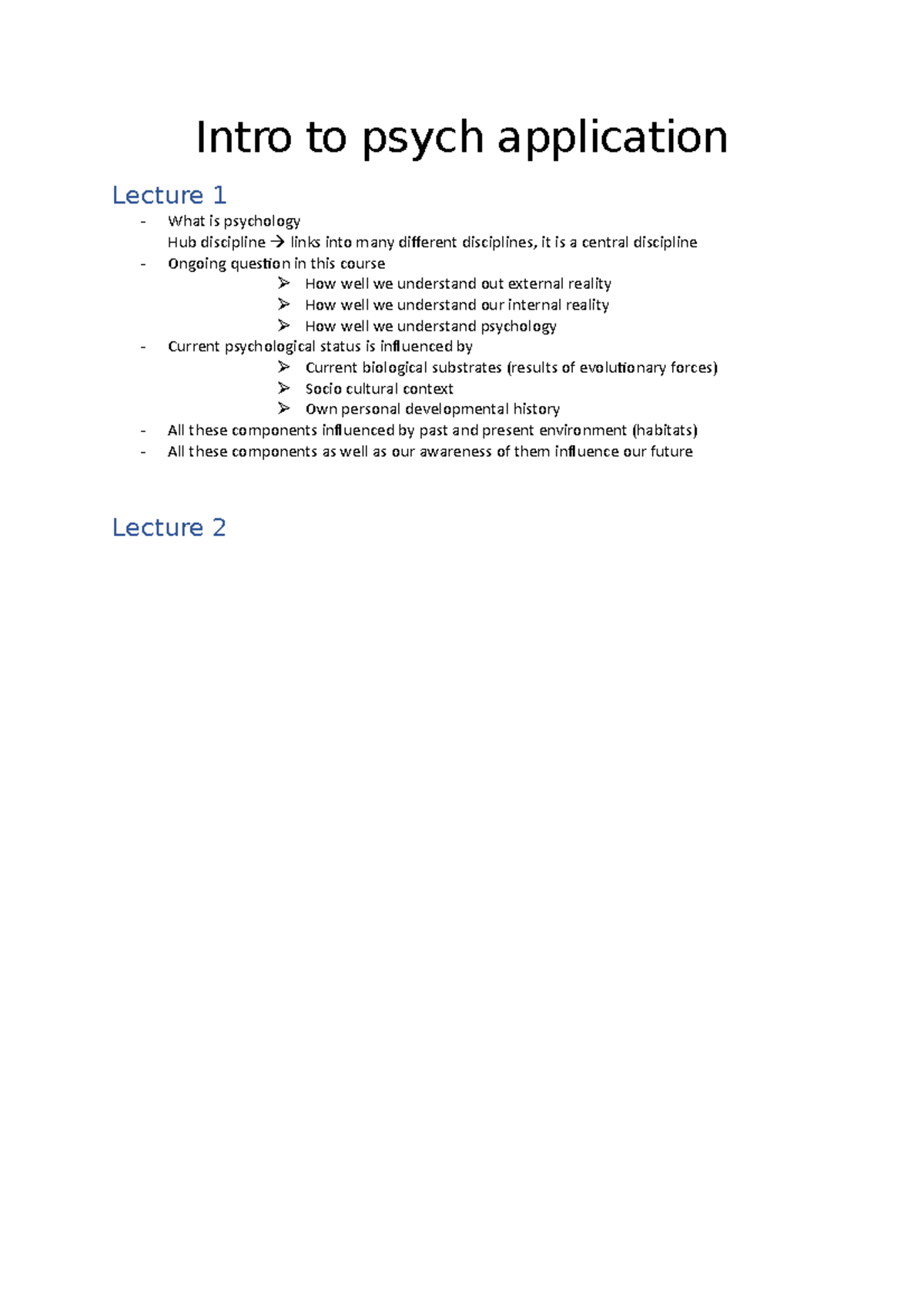 Intro to psych application - Intro to psych application Lecture 1 ...