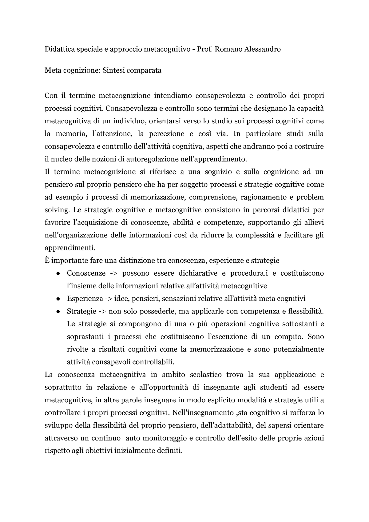 Lavoro Approccio Metacognitivo E Cooperativo Didattica Speciale E Approccio Metacognitivo