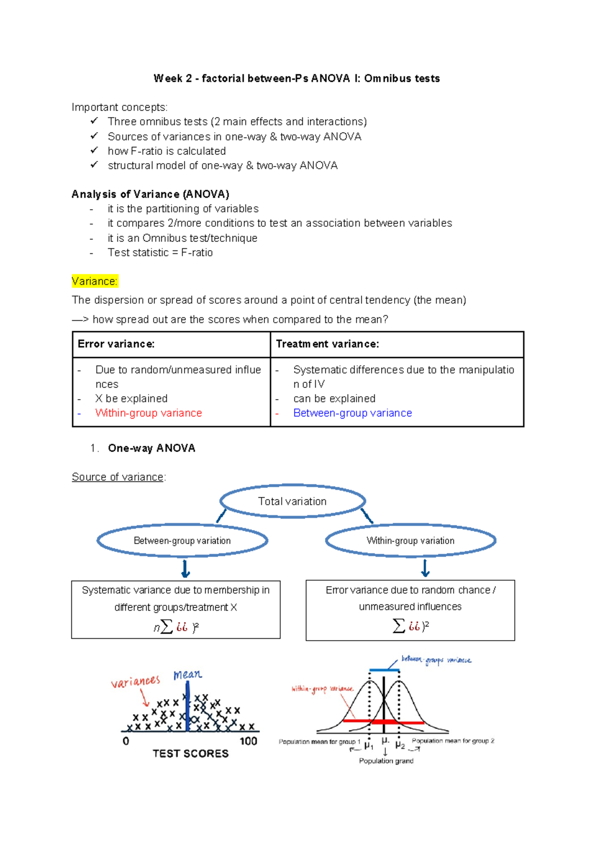 PSYC3010 WK 2 Lecture NOTES - Week 2 - factorial between-Ps ANOVA I ...