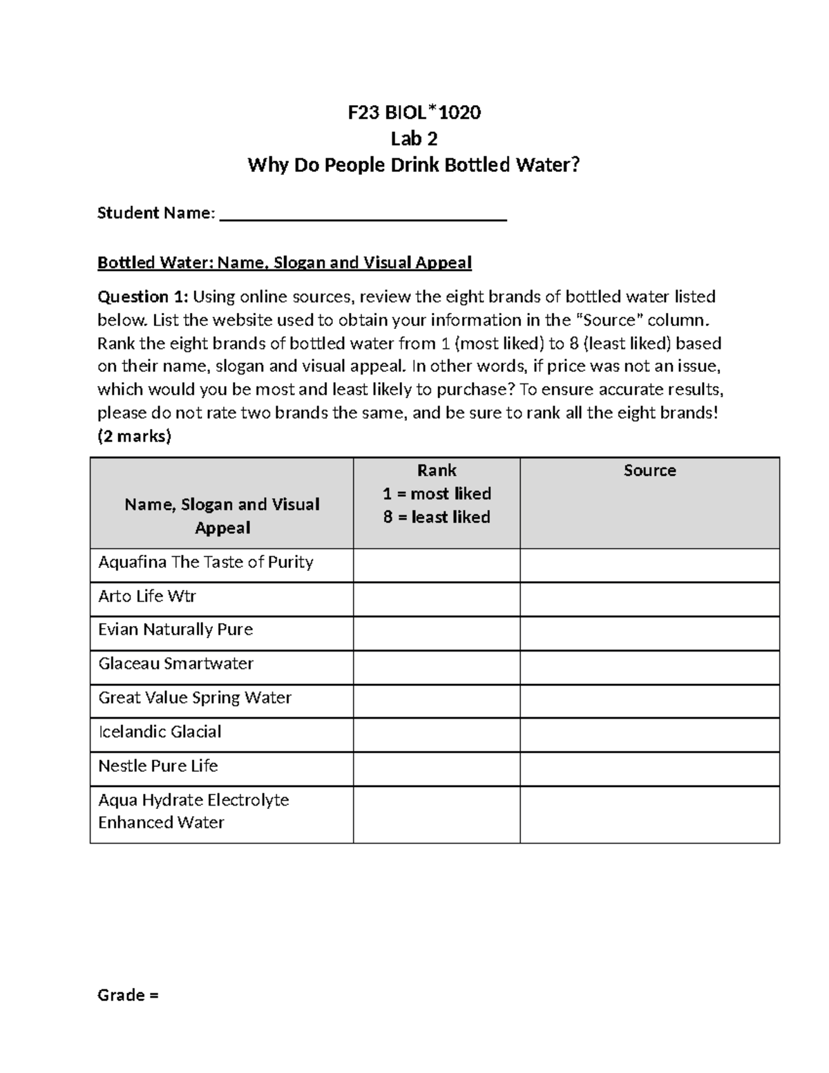 Lab 2 (1) Biology Lab Questions 2 F23 BIOL* Lab 2 Why Do People