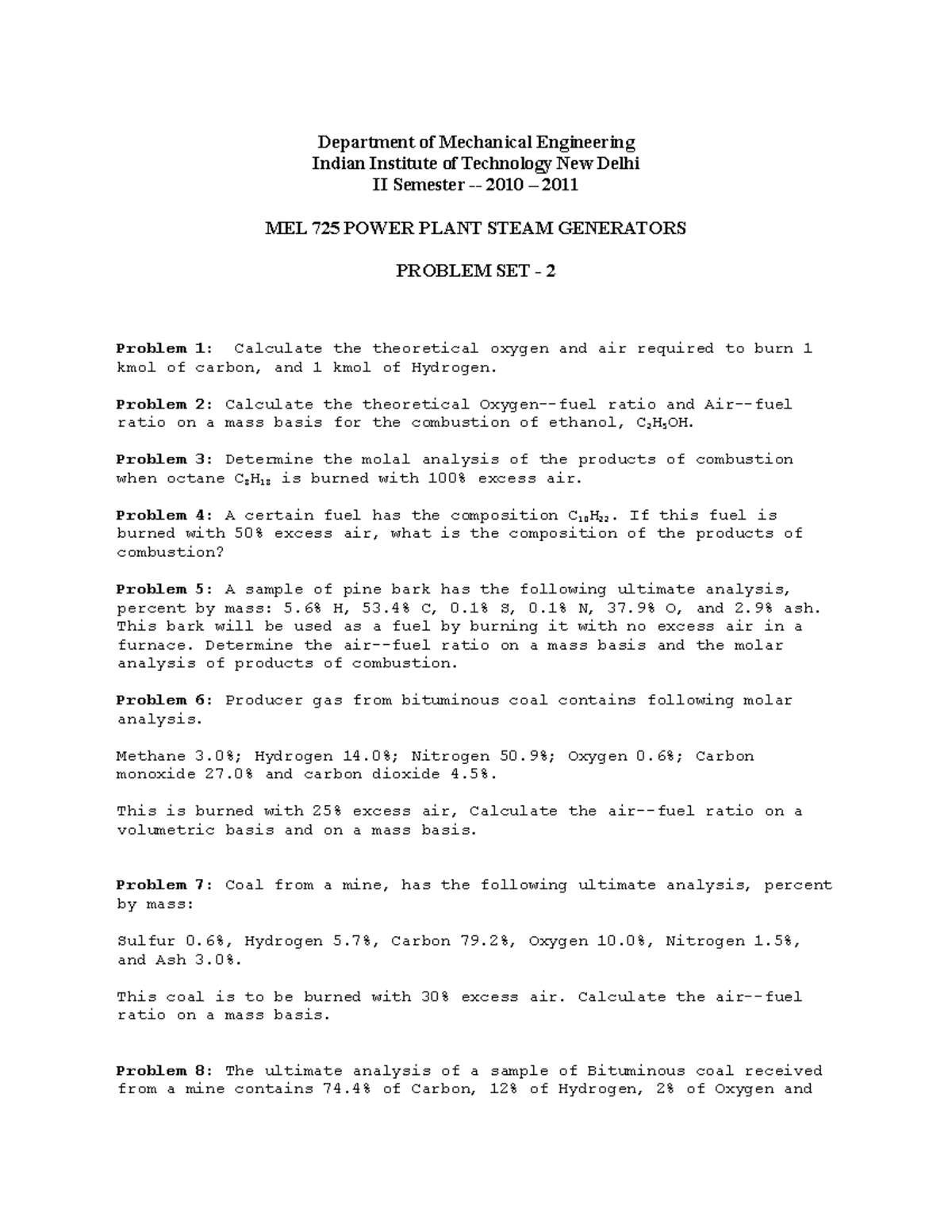 Problem 2725 SAMPLE CALCULATIONS Department of Mechanical