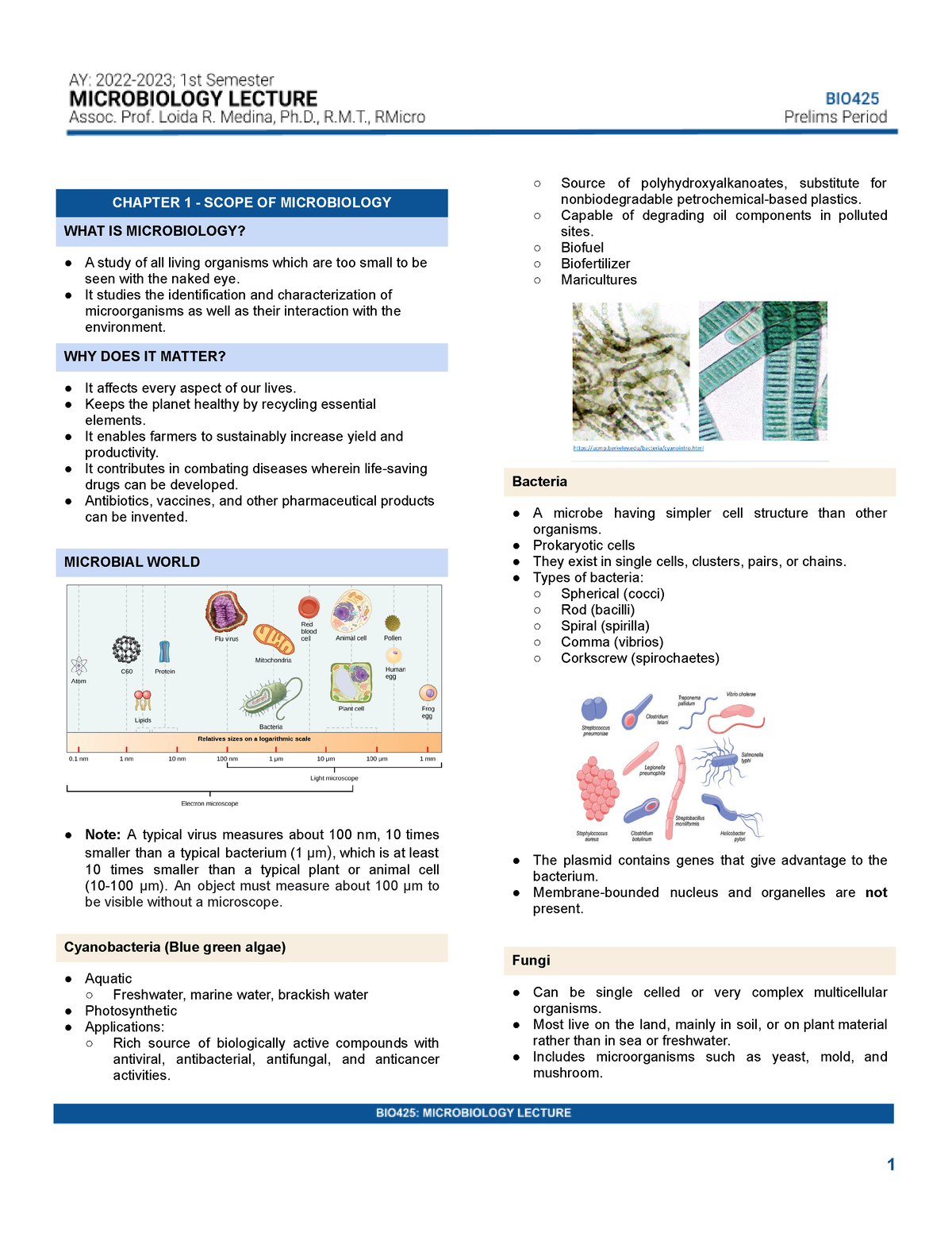 [BIO425] Chapter 1. Scope Of Microbiology - CHAPTER 1 - SCOPE OF ...