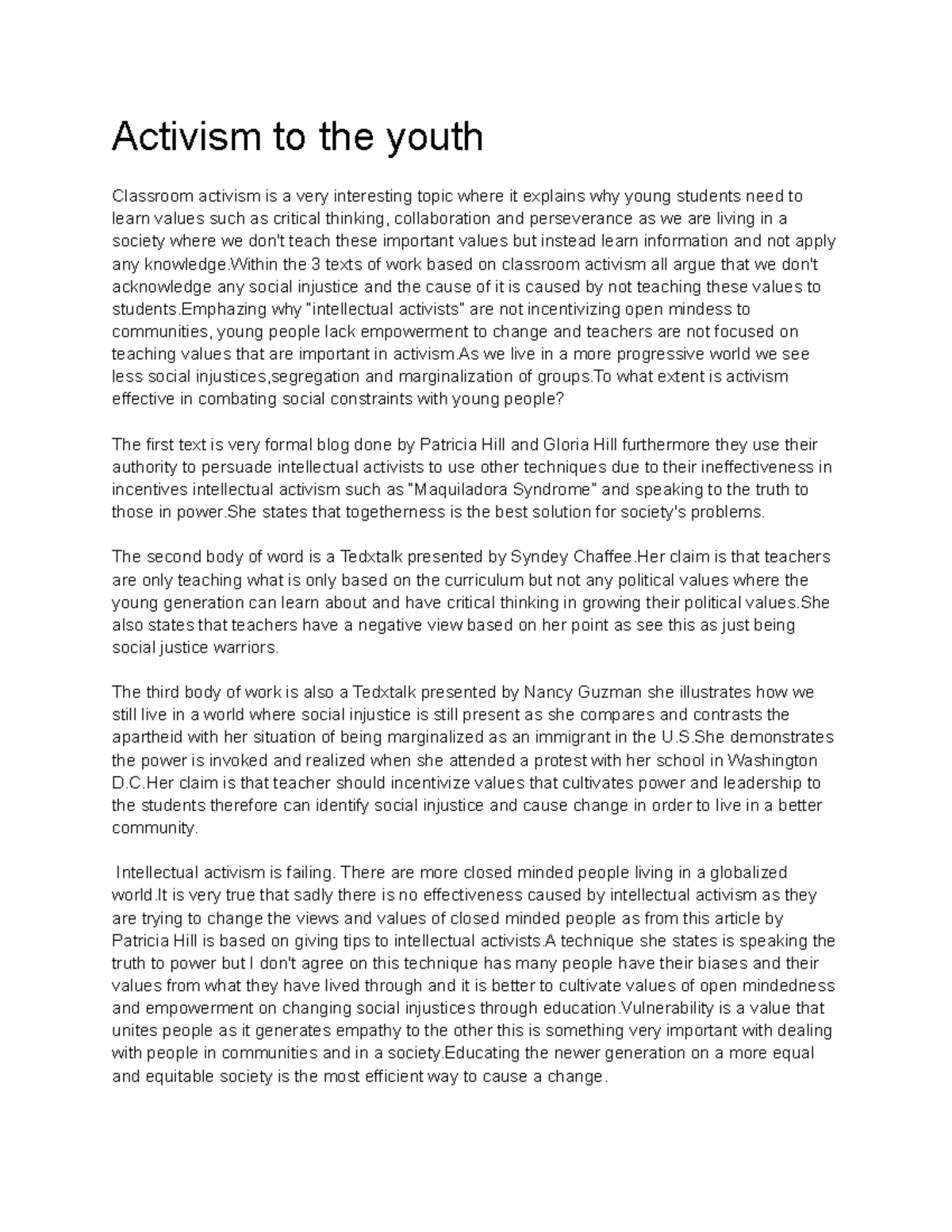 essay on youth activism