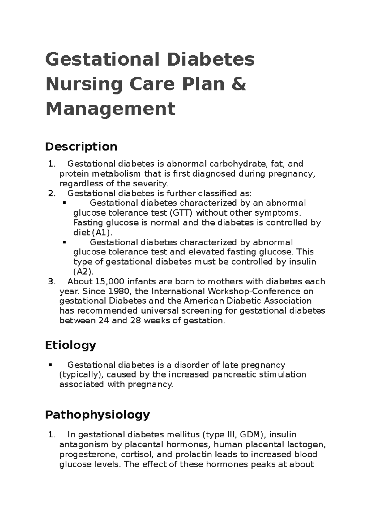 Gestational Diabetes Nursing Care Plan Gestational Diabetes Nursing 