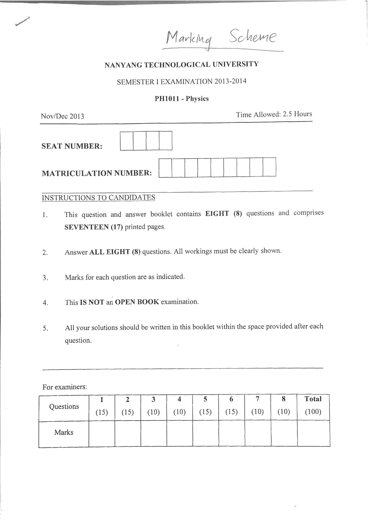 Exam 2013, answers - PH1011 - Studocu