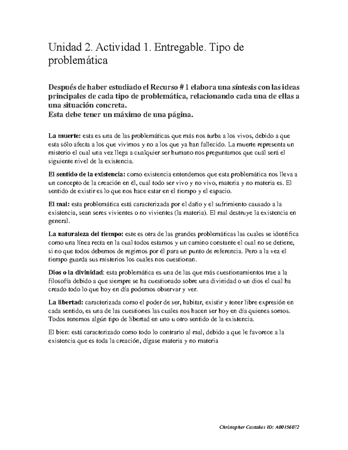 Unidad 2 Actividad 1 Entregable Tipo De Problemática Christopher Castaños Id A Unidad 2 6223