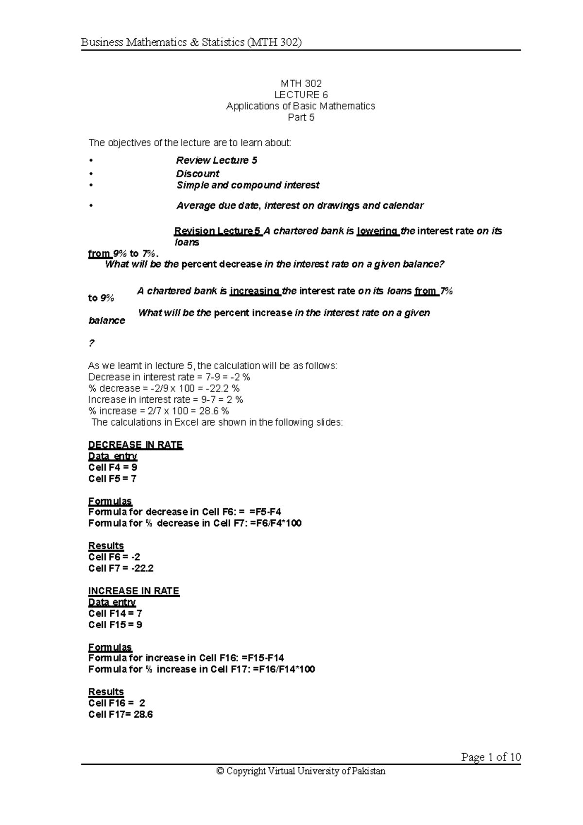 Lecture 6 Handouts - Mgt211 - Business Mathematics & Statistics (MTH ...