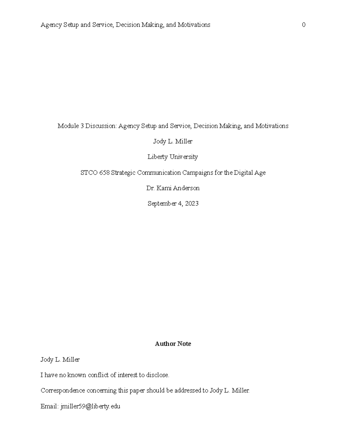 Module 3 discussion post Module 3 Discussion Agency Setup and