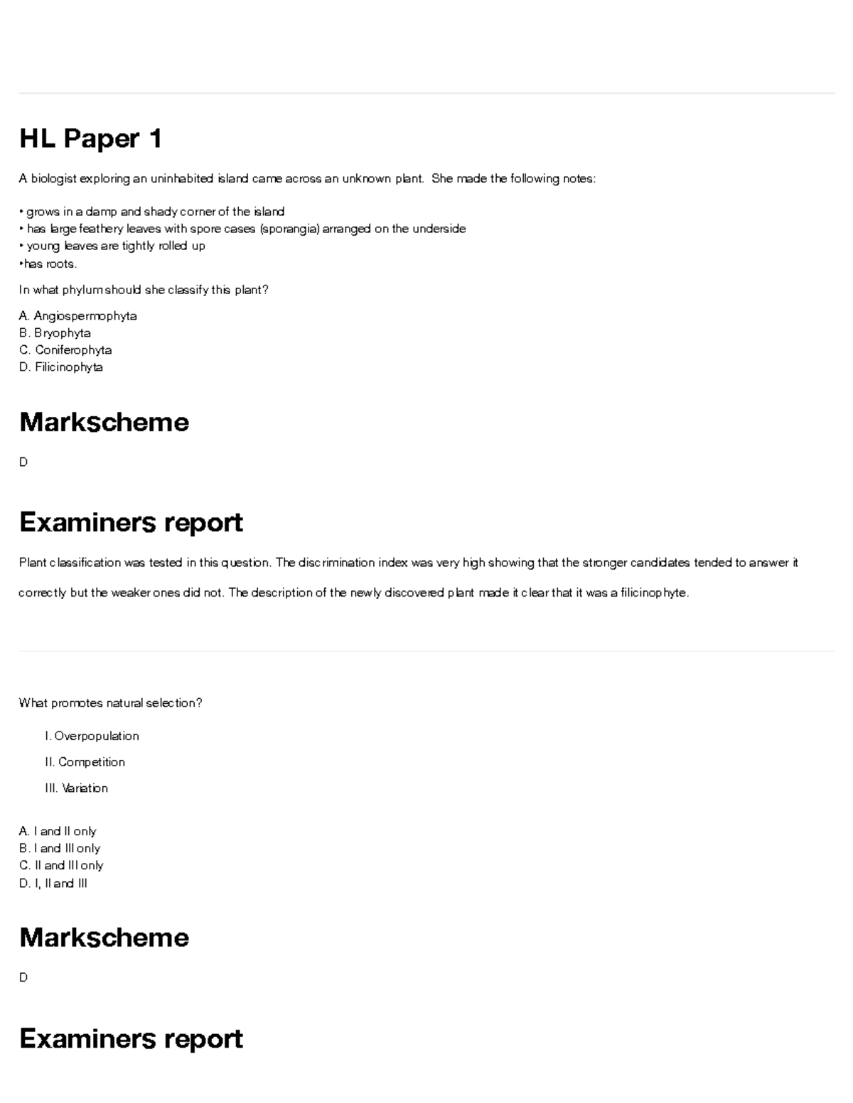 Ib Biology Paper 1 Topics