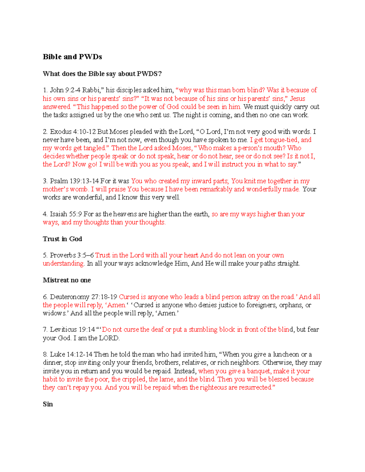 PTUE 304 Bible and PWDs Lect 4 Bible and PWDs What does the Bible say