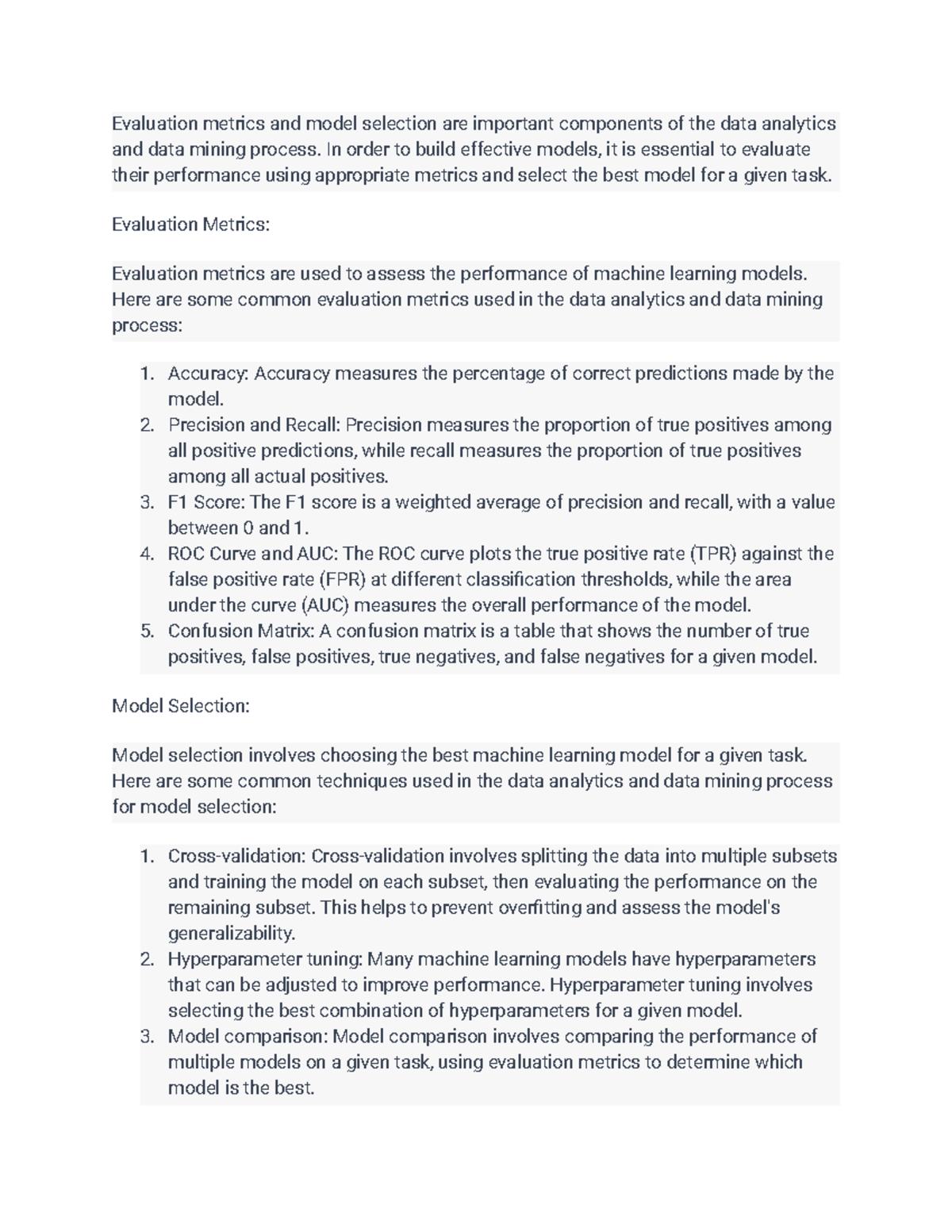 Evaluation metrics and Model Selection - In order to build effective ...