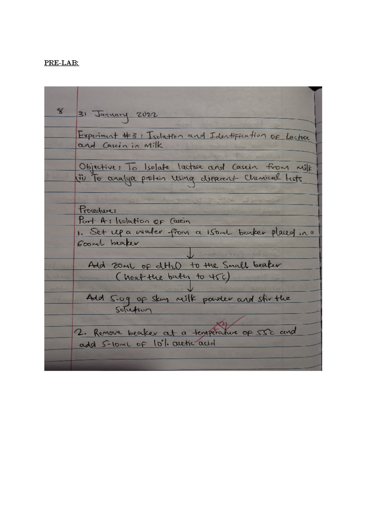 Isolation and Identification of Casein and Lactose in Milk PRELAB RESULTS TABLE 1 Results