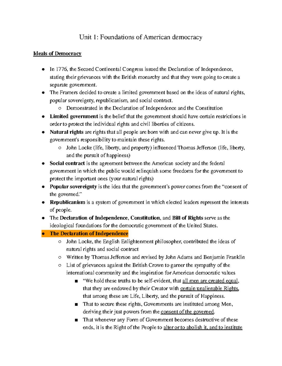 AP Gov Unit 1 Foundations Of American Democracy - Unit 1: Foundations ...