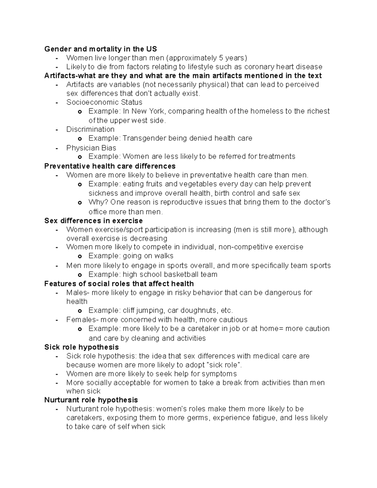 Chapter 10 study guide - Gender and mortality in the US - Women live longer  than men (approximately - Studocu