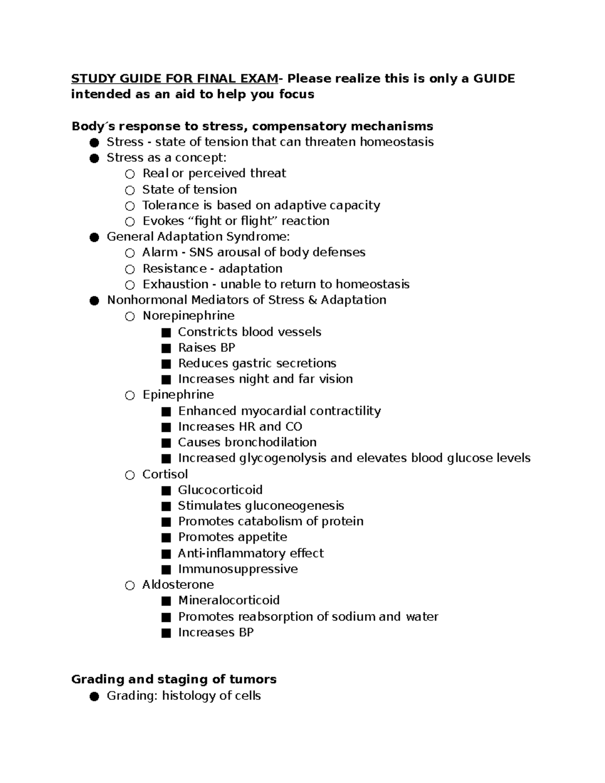 Patho Final Exam Study Guide - STUDY GUIDE FOR FINAL EXAM- Please ...