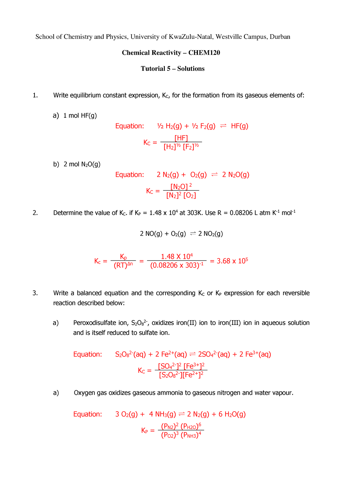 Tut 5. Solutions - tutorial - School of Chemistry and Physics ...