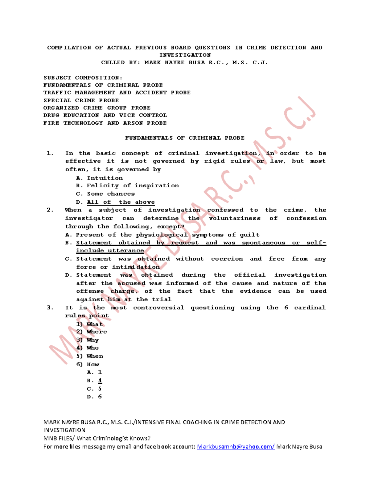 Compilation OF Actual Previous Board Questions IN Crime Detection AND ...