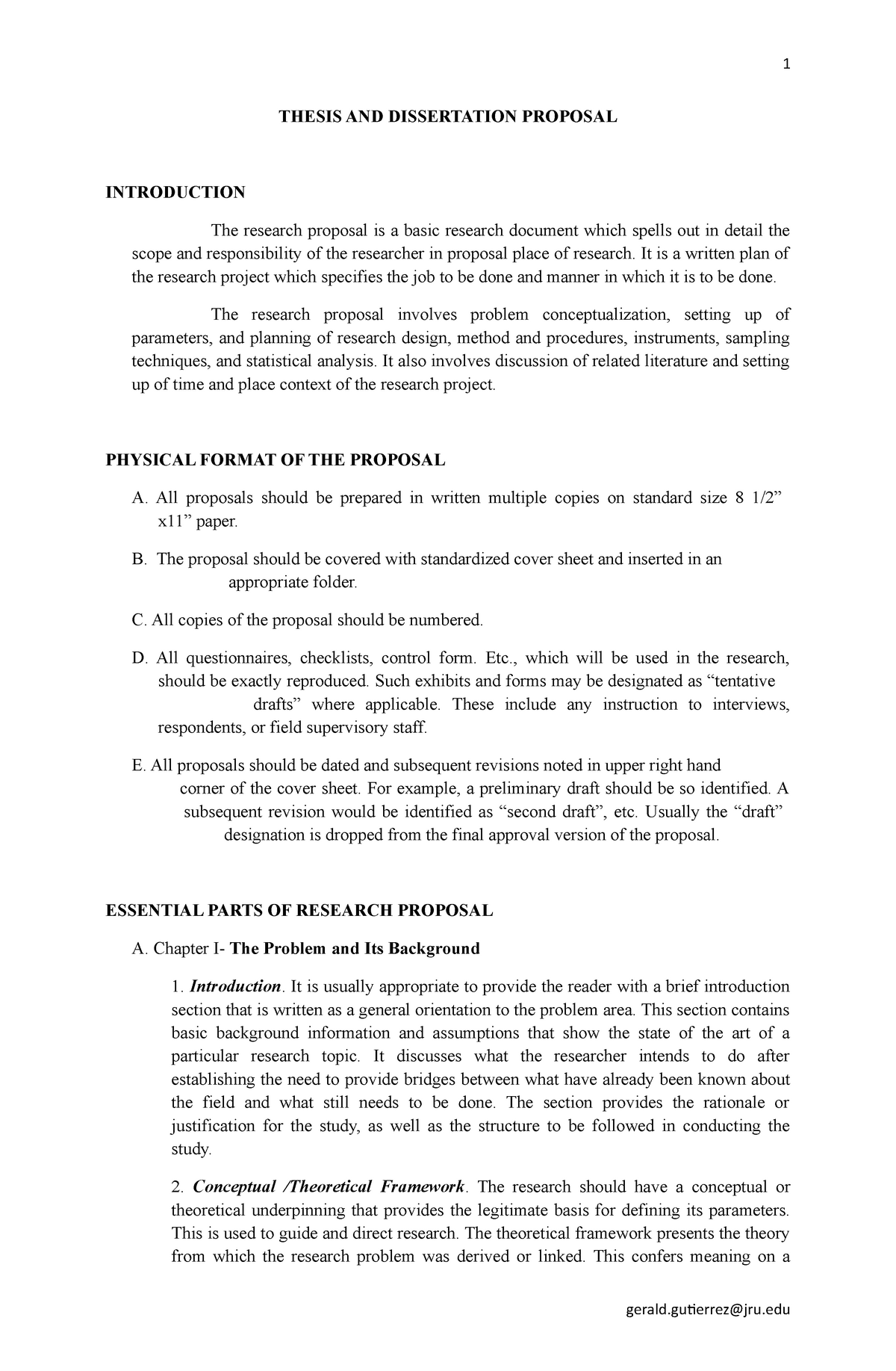 Research - Grade: B - THESIS AND DISSERTATION PROPOSAL INTRODUCTION The ...