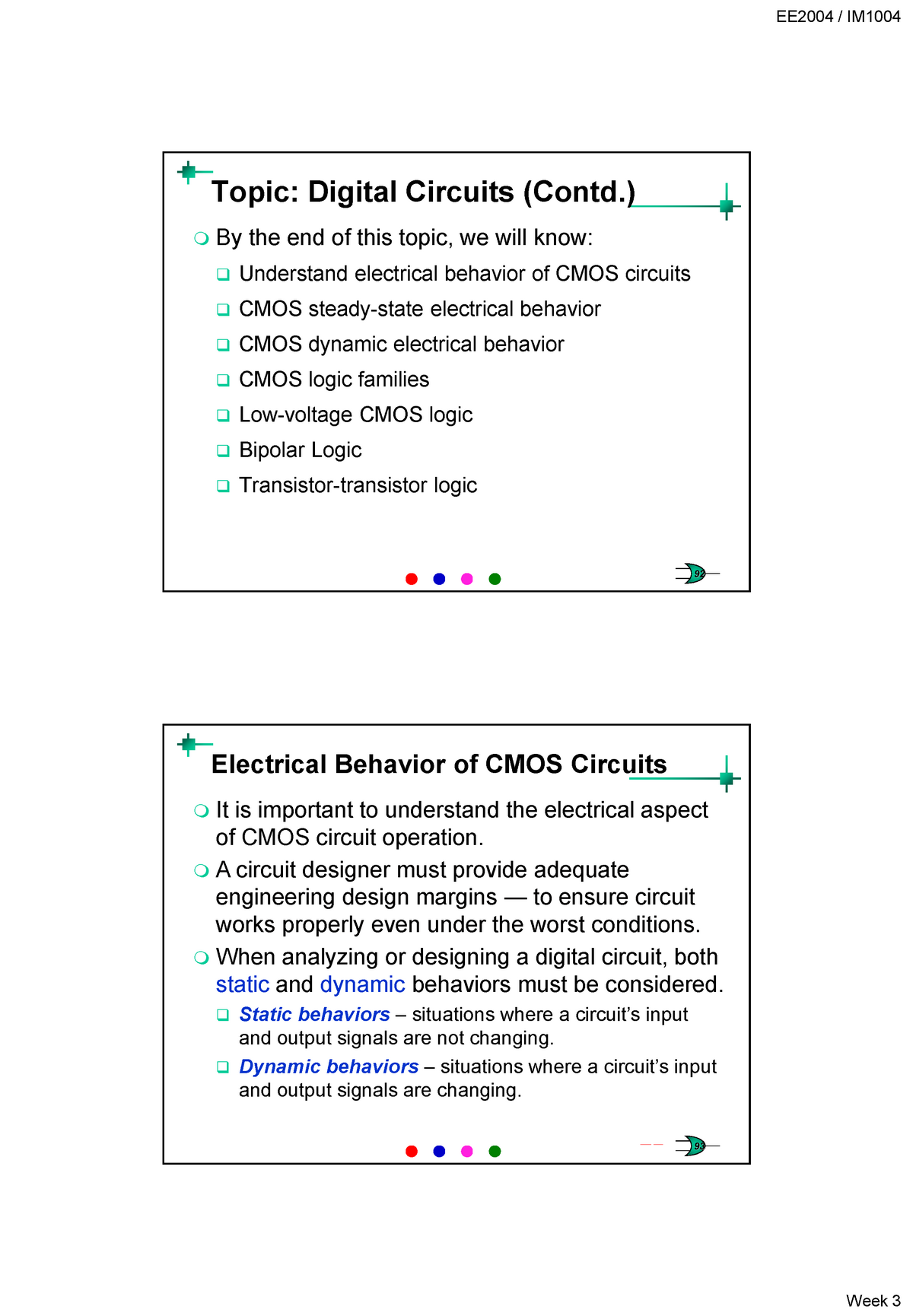 EE2004 Week 3 - Logic Families - Topic: Digital Circuits (Contd.) By ...