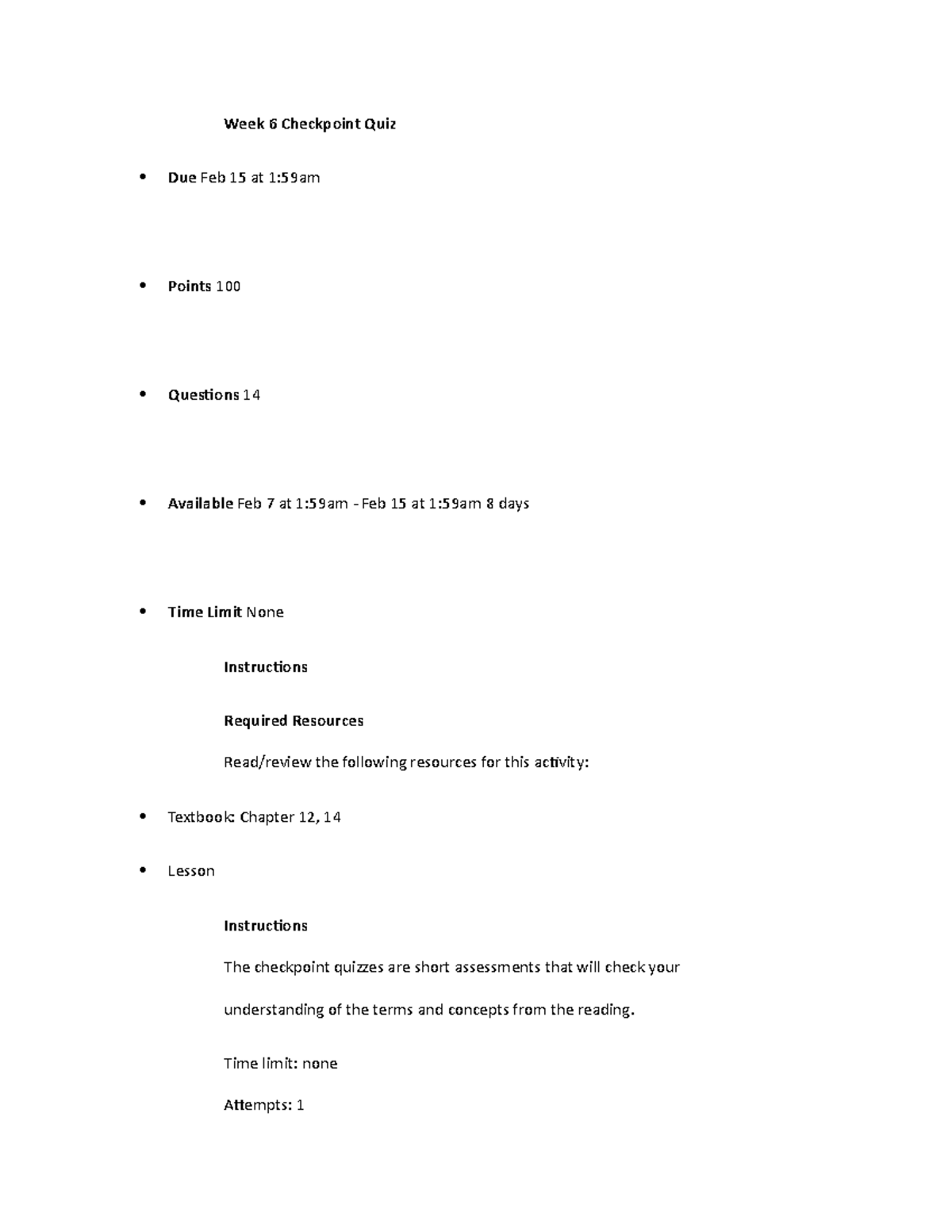 Week 6 Quiz Week 6 Quiz With Answers Week 6 Checkpoint Quiz Due Feb Week 6 Quiz Week 6 Quiz With Answers Week 6 Checkpoint Quiz Due Feb