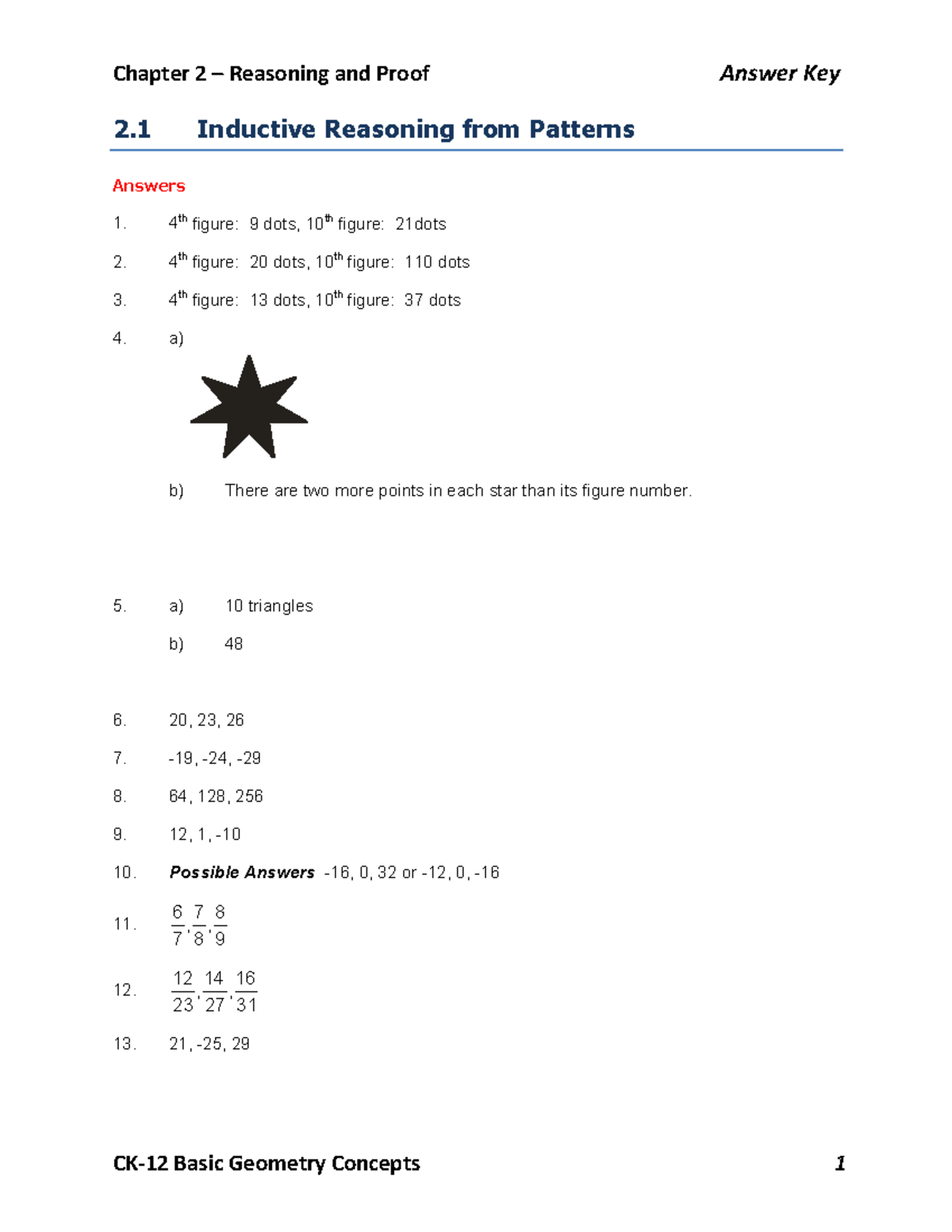 Answer Key CK-12 Chapter 02 Basic Geometry Concepts - 2 Inductive ...