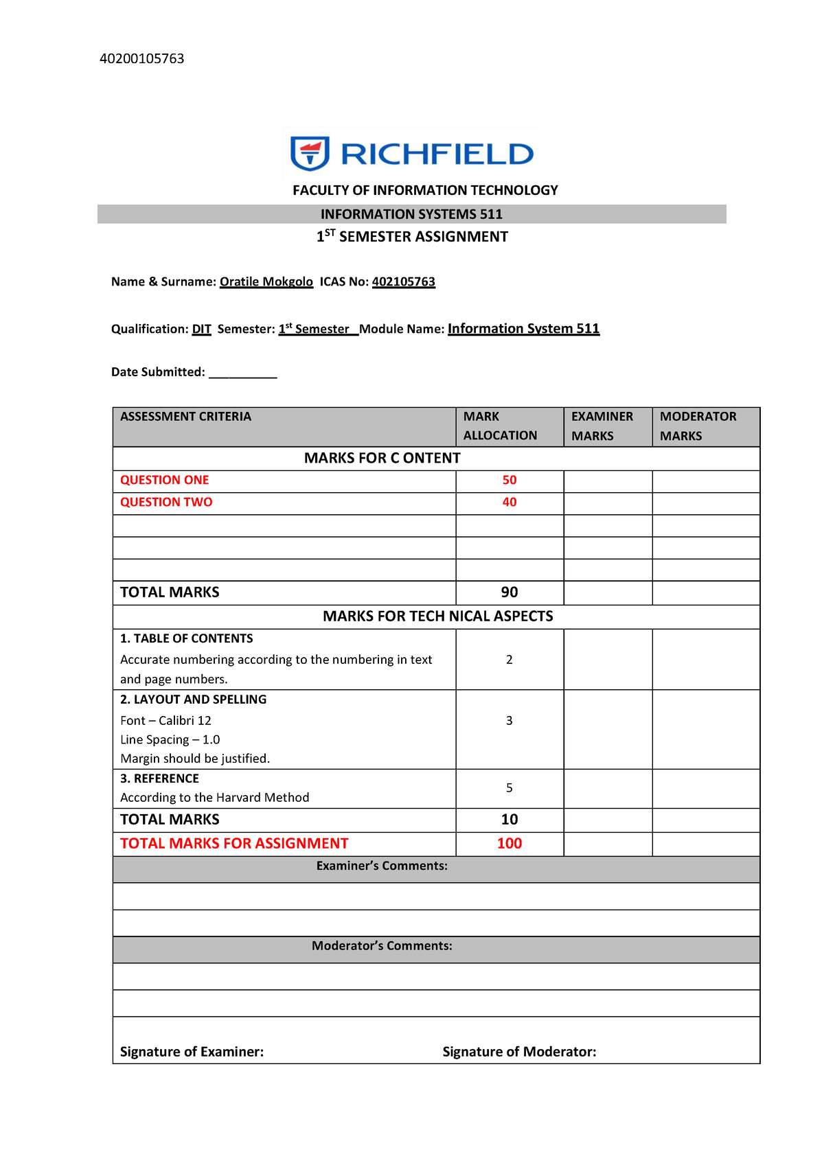 402105763 Torque IT - Information systems first semester assignment for ...