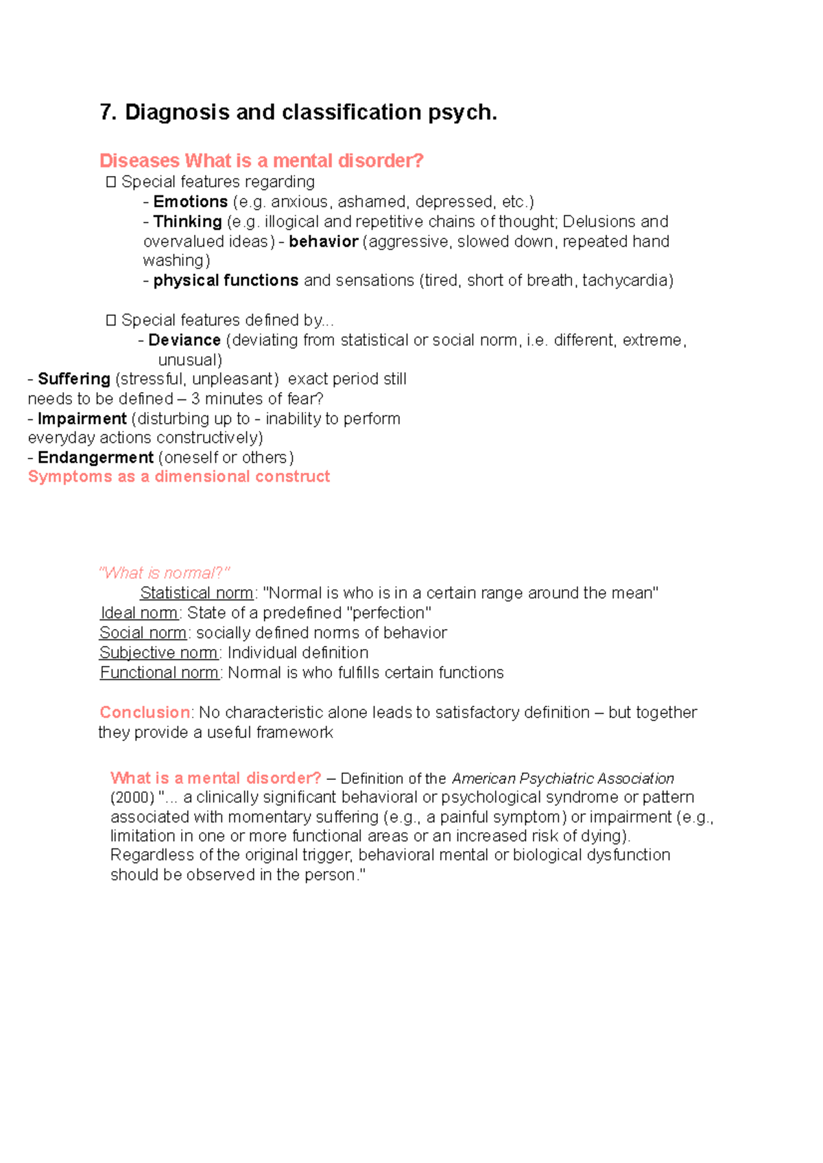 Summary 7 Diagnosis and classification of psychological disorders - 7 ...
