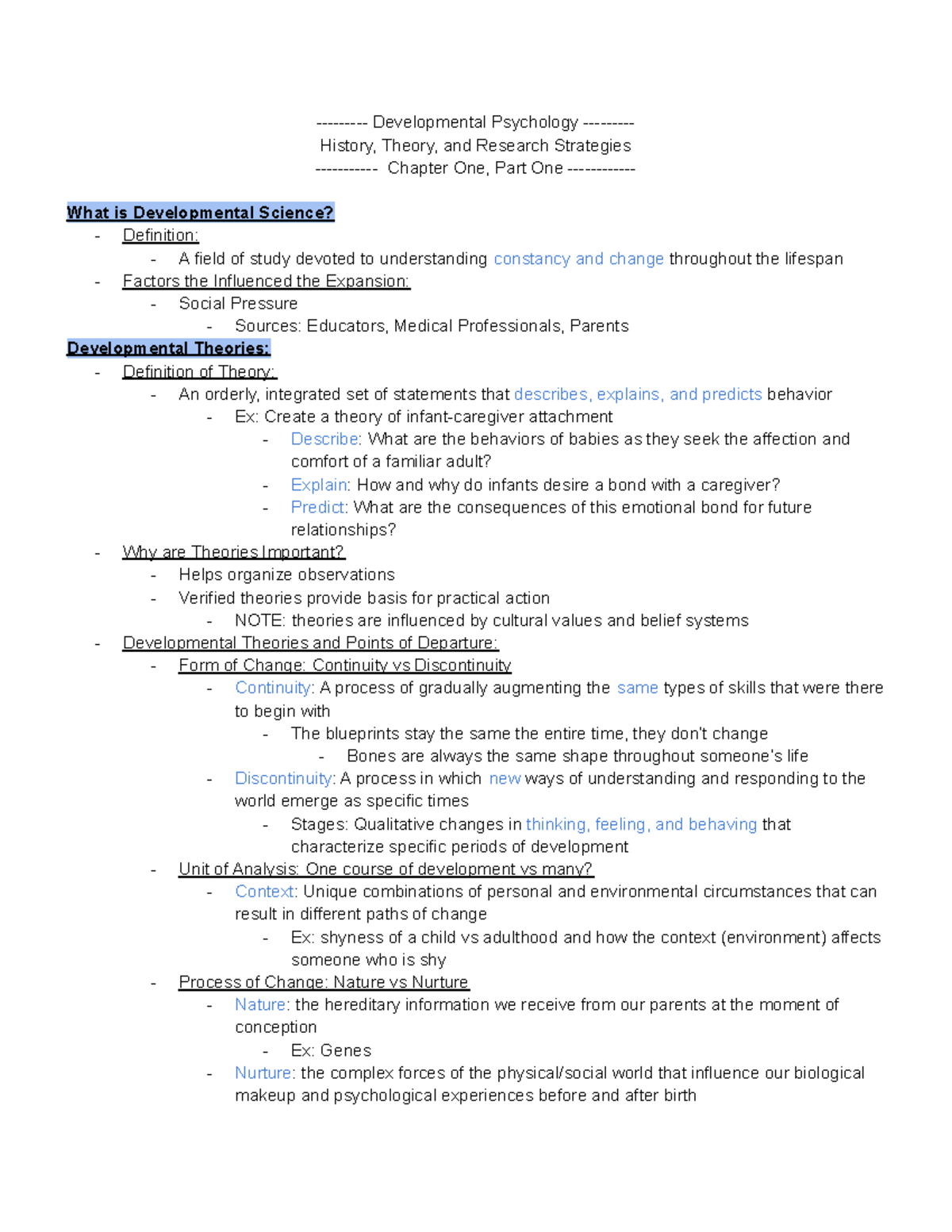 Ch 1 Dev. Psych - Chapter 1 Notes - Developmental Psychology - History ...