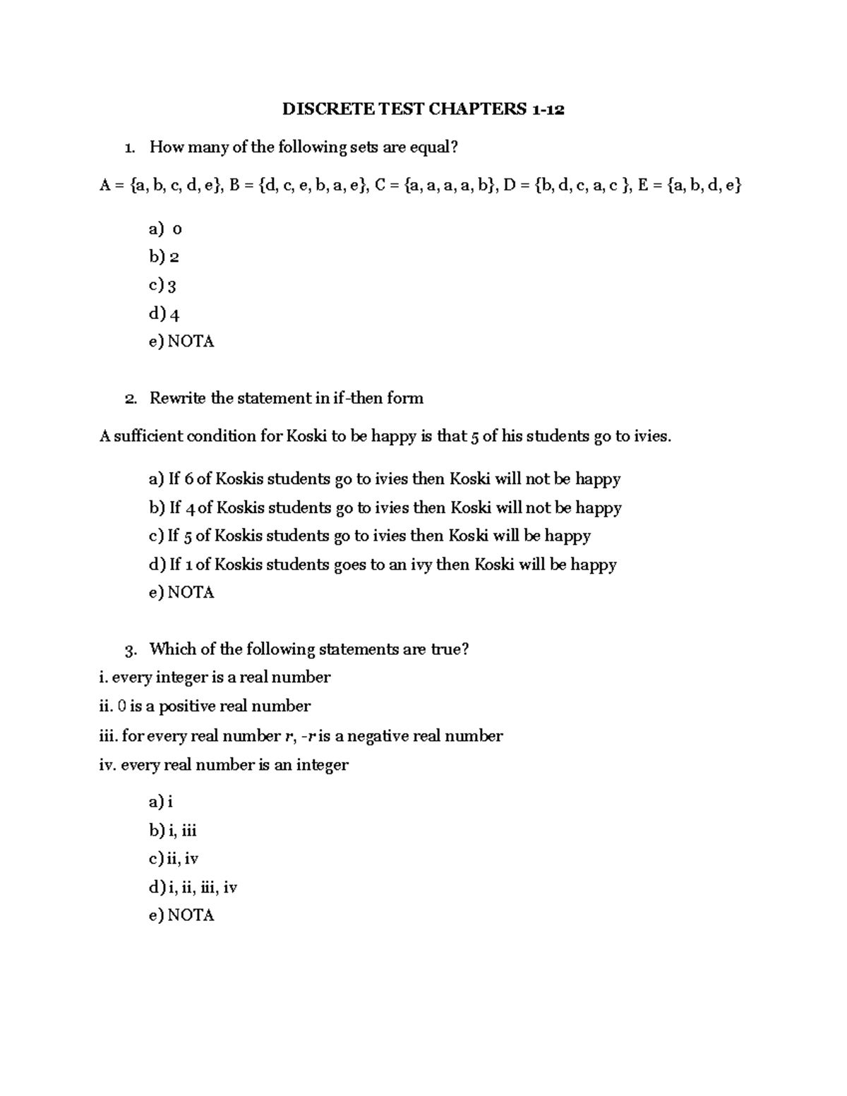 Mcq test discrete 1 - xxxxxx - DISCRETE TEST CHAPTERS 1- How many of ...