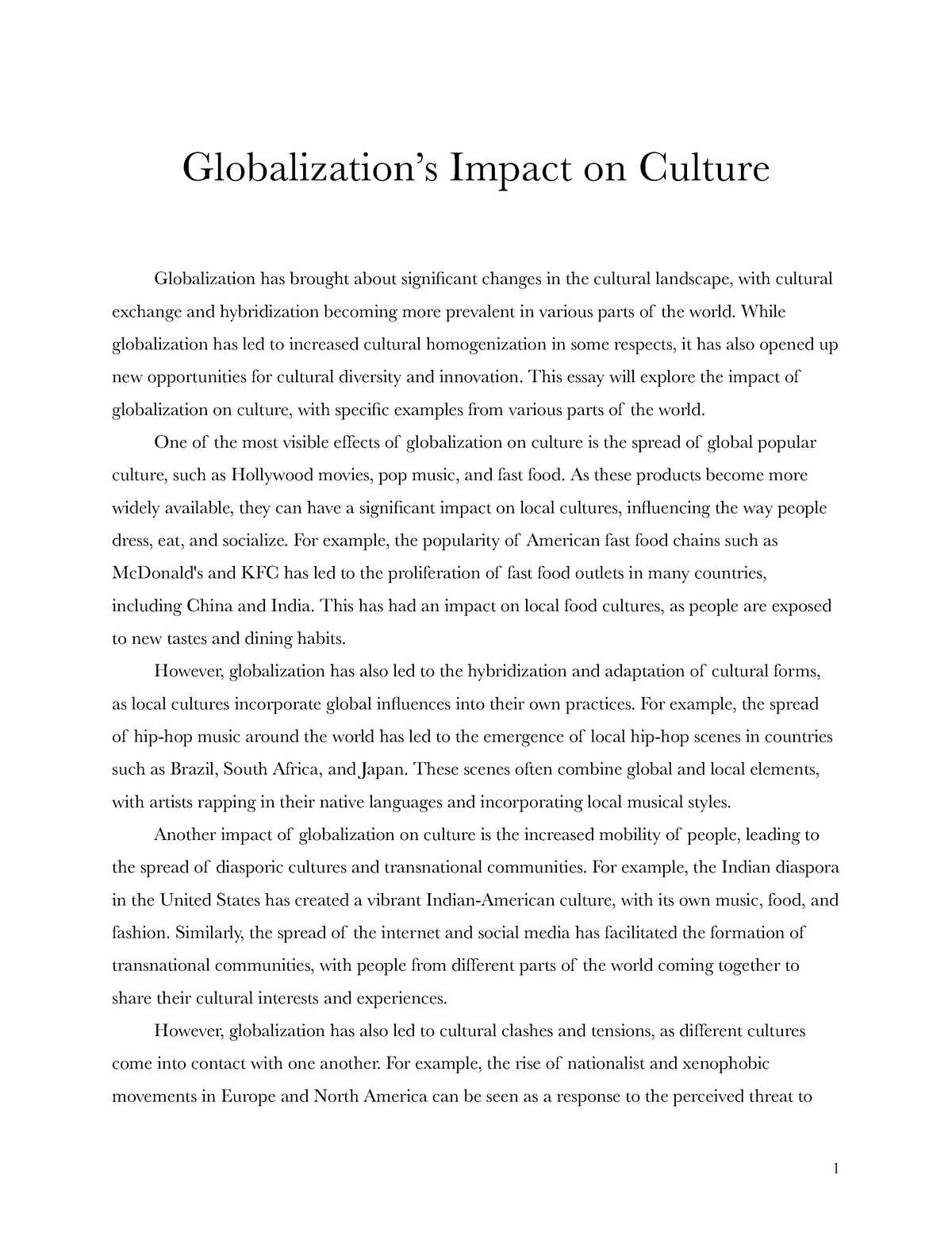 globalization impact on culture essay